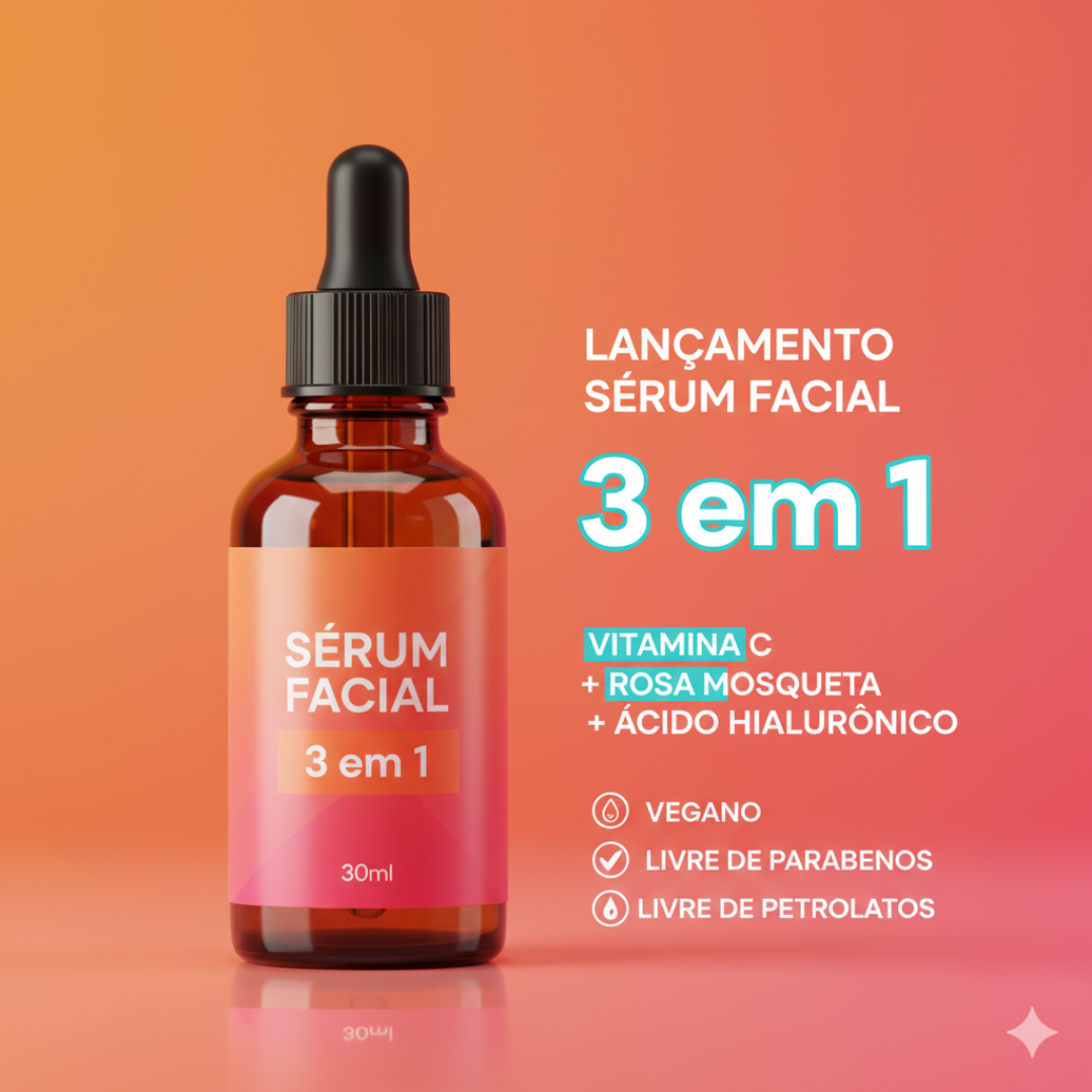 Sérum Facial 3 Em 1 Vitamina C + Rosa Mosqueta + Ácido Hialurônico