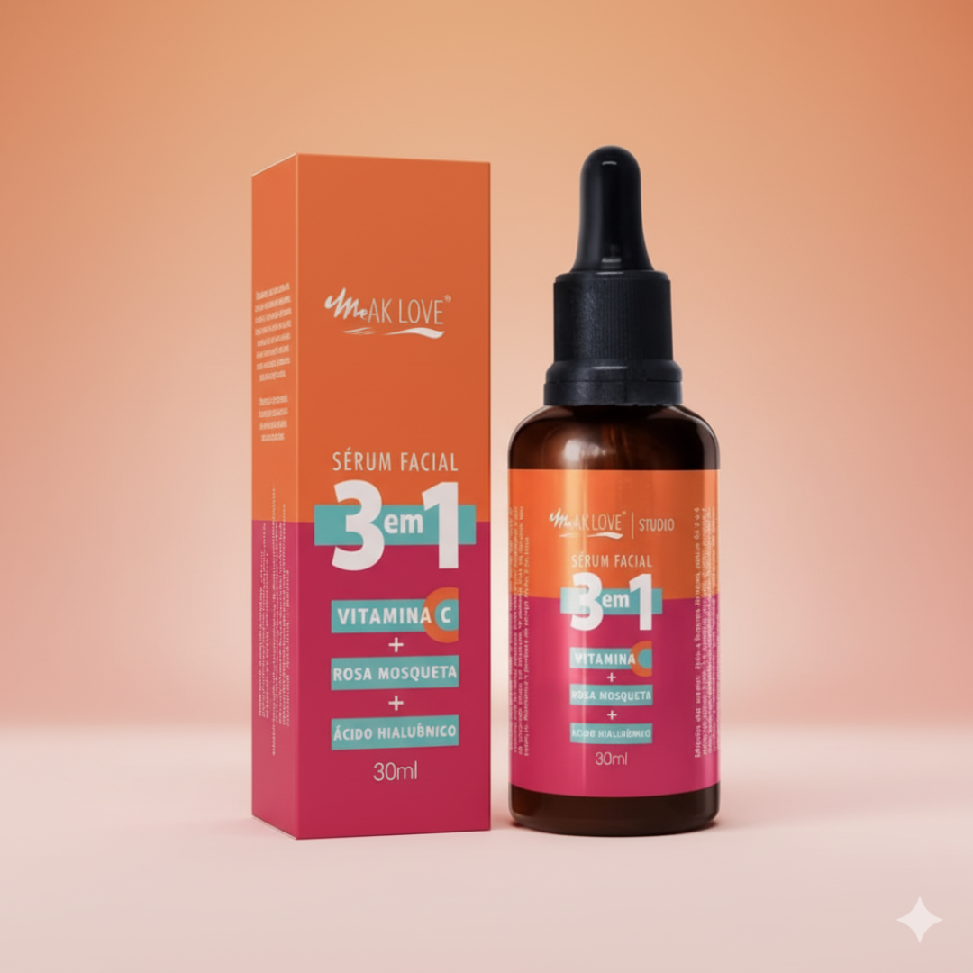 Sérum Facial 3 Em 1 Vitamina C + Rosa Mosqueta + Ácido Hialurônico
