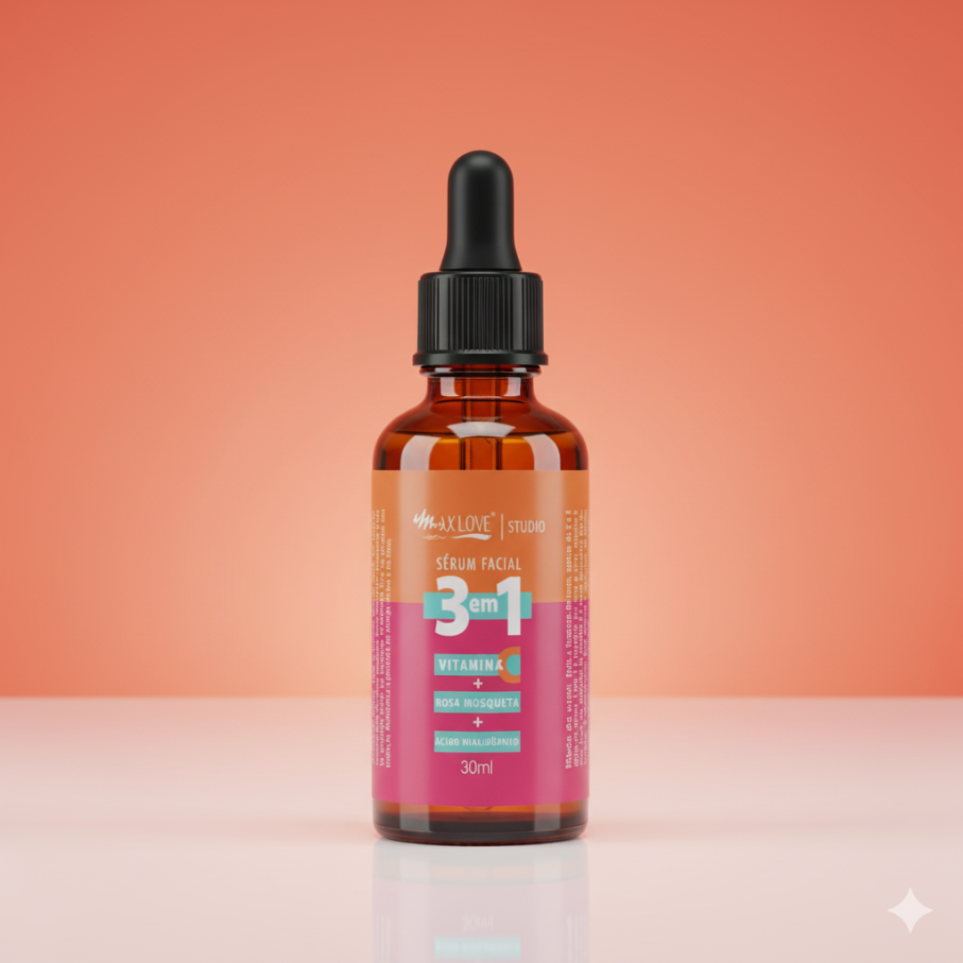 Sérum Facial 3 Em 1 Vitamina C + Rosa Mosqueta + Ácido Hialurônico